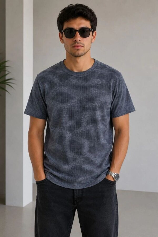 Erkek Batik Desenli Tişört Bisiklet Yaka Kısa Kol Regular Fit T-shirt - Füme