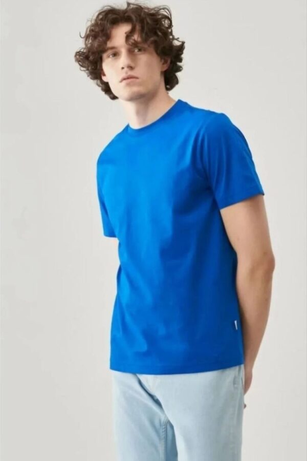 Erkek Düz Penye Tişört Bisiklet Yaka Kısa Kol Regular Fit T-Shirt - Mavi