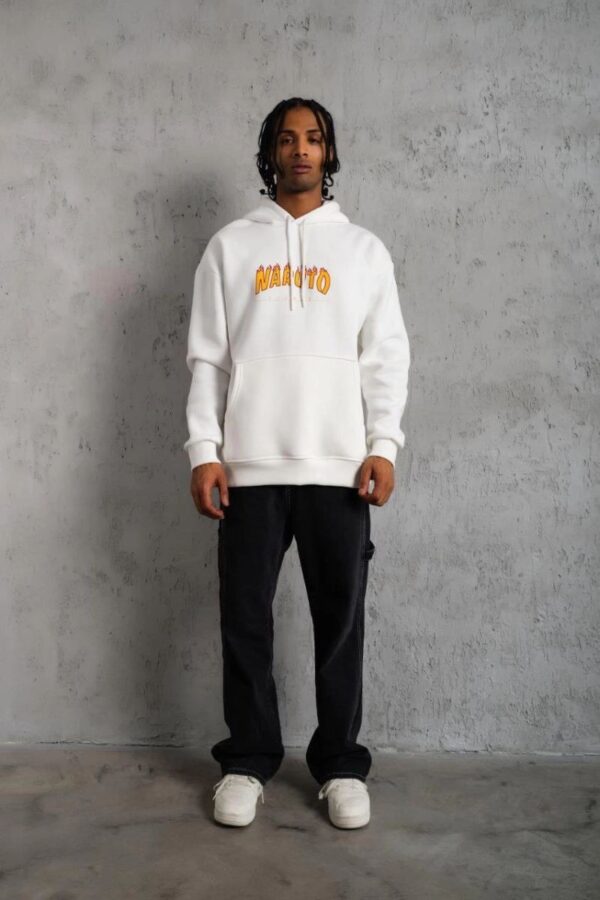 Erkek Baskılı Kapüşonlu 3 iplik pamuklu hoodie Sweatshirt - Beyaz