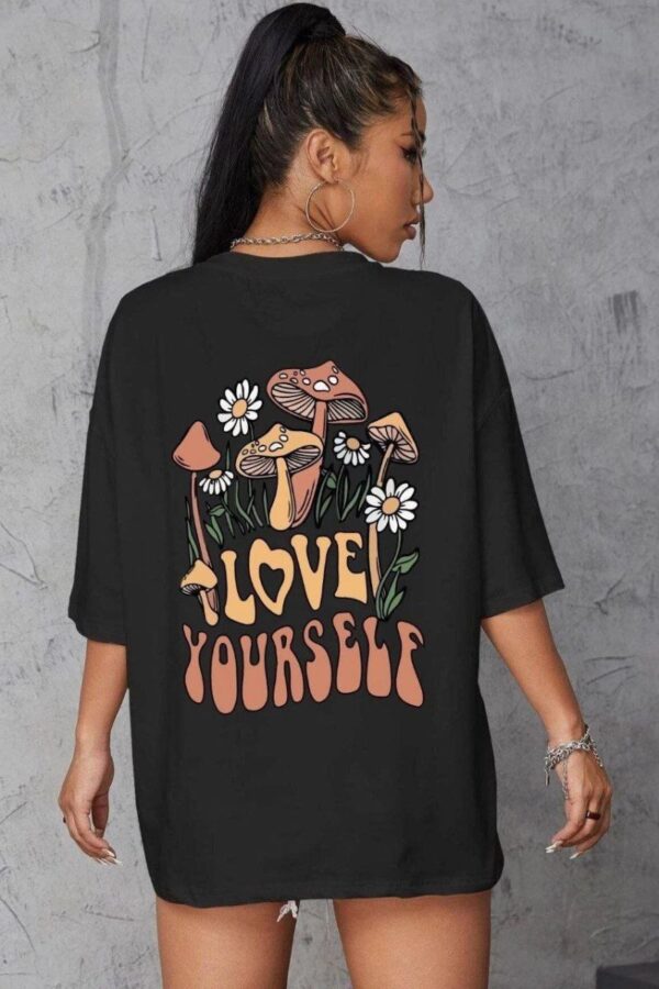 Kadın Baskılı Oversize kısa kol T-Shirt - Siyah