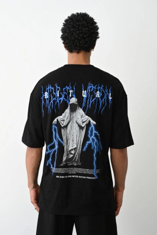 Erkek Baskılı Oversize  Kısa kol T-Shirt - Siyah