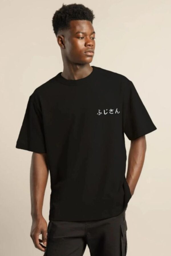 Erkek Kısa Kol Yazlık Tişört Bisiklet Yaka Baskılı Oversize T-Shirt - Siyah