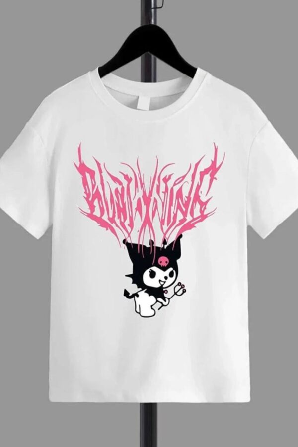 Kız Çocuk Bisiklet Yaka Baskılı T-Shirt - Beyaz