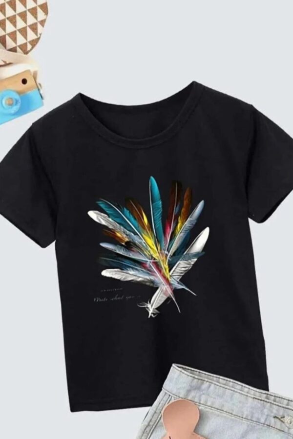 Kız Çocuk Baskılı T-Shirt- Siyah