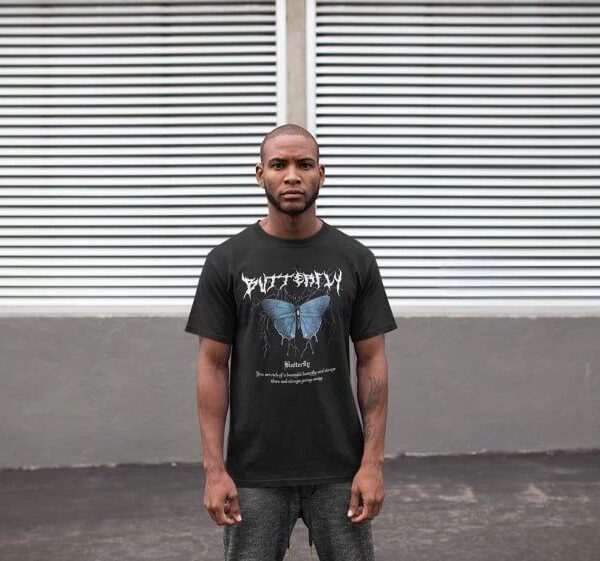 Erkek Kısa Kol Yazlık Tişört Bisiklet Yaka Baskılı Oversize T-Shirt - Siyah