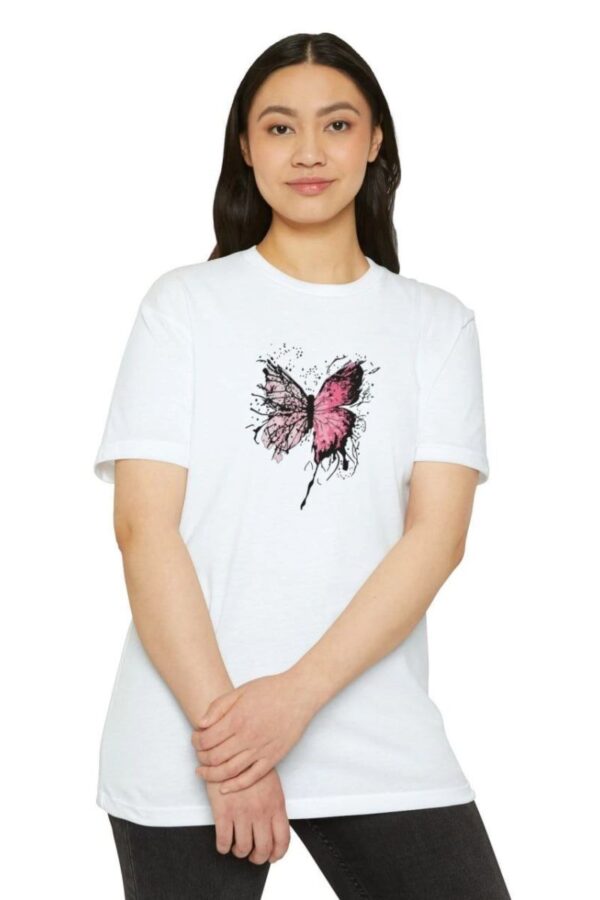 Kadın Bisiklet Yaka kelebek Baskılı Kısa kol  T-Shirt - Beyaz