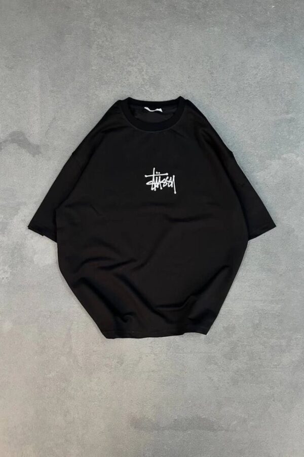 kadın Bisiklet Yaka Baskılı Oversize  Kısa kol T-Shirt - Siyah