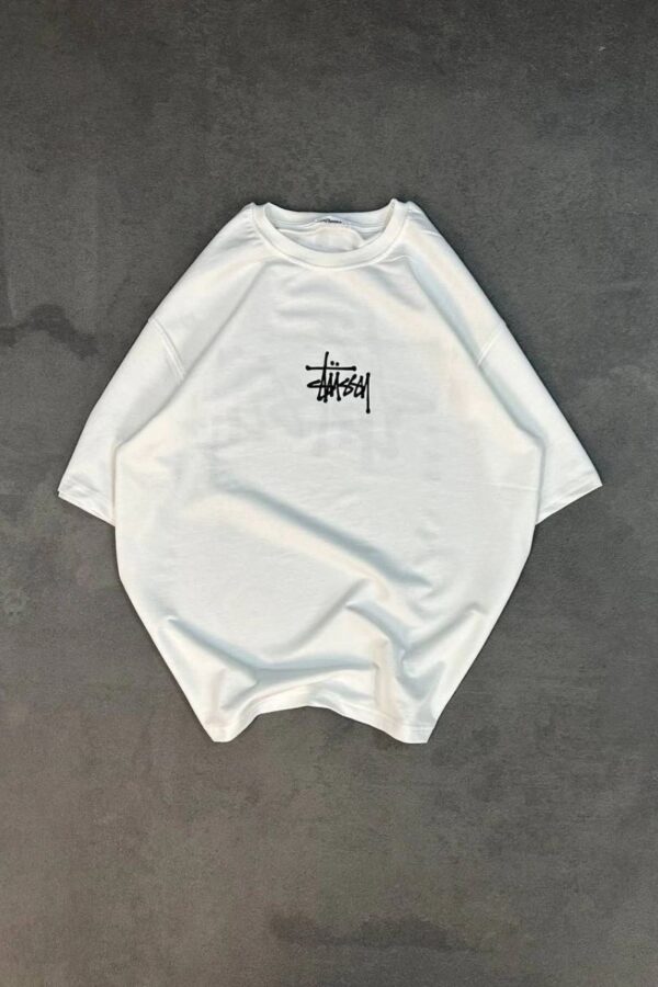 kadın Bisiklet Yaka Baskılı Oversize  Kısa kol T-Shirt - Beyaz