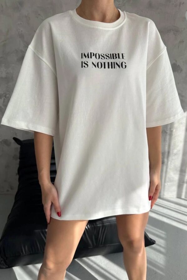 kadın Bisiklet Yaka Baskılı Oversize  Kısa kol T-Shirt - Beyaz