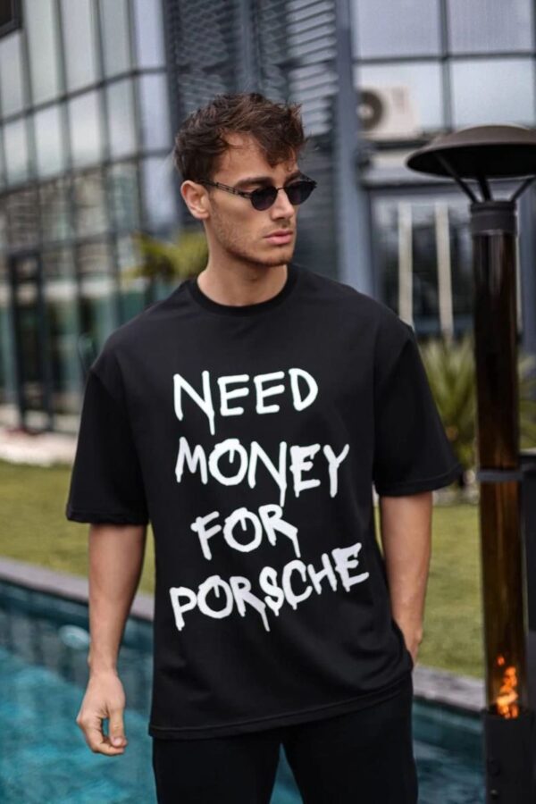 Erkek Tişört Bisiklet Yaka Baskılı Kısa kol Oversize T-Shirt - Siyah