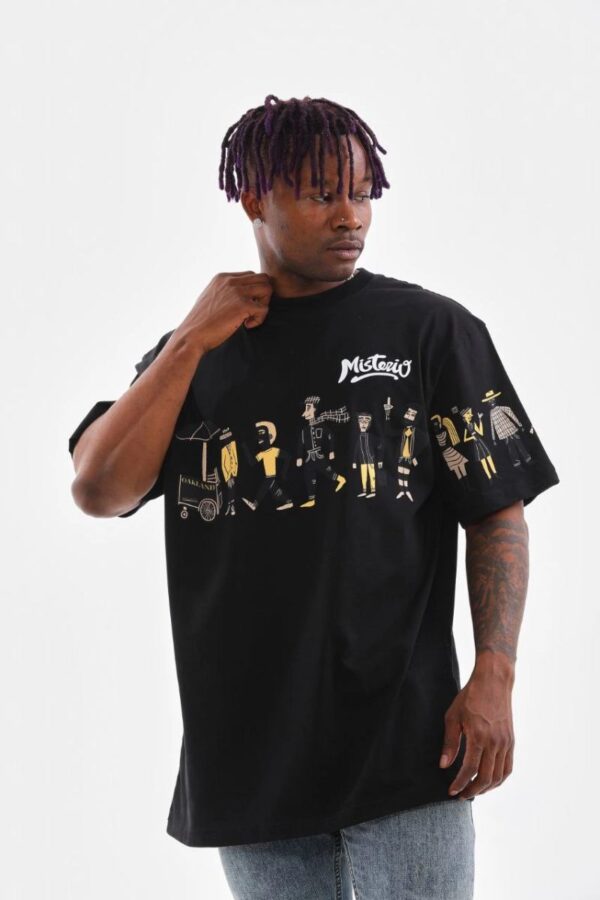Erkek Kısa Kol Yazlık Tişört Bisiklet Yaka Baskılı Oversize T-Shirt - Siyah