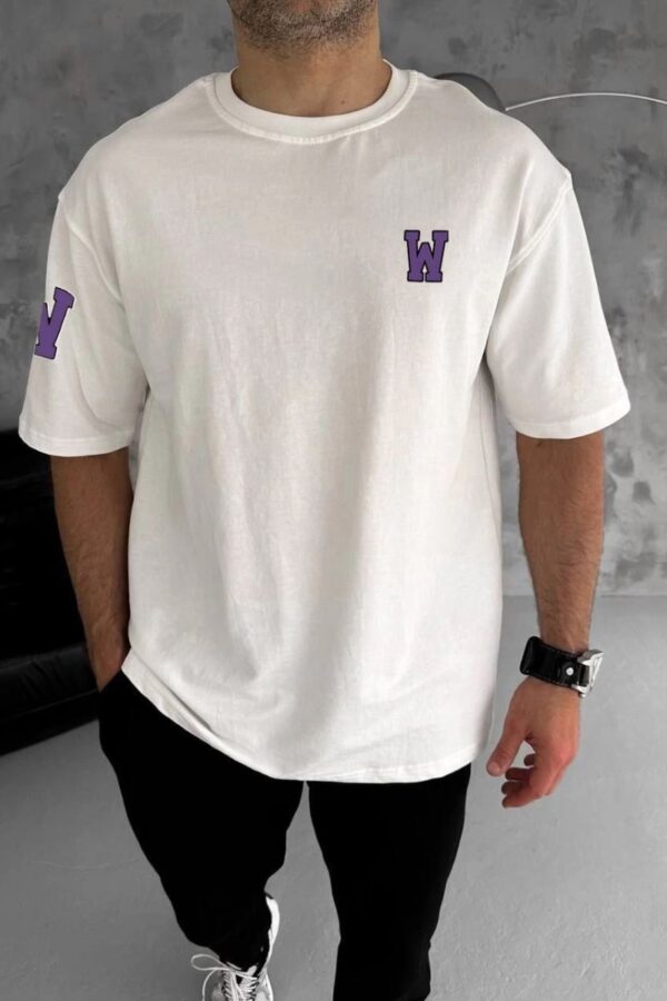 Erkek Kısa Kol Tişört Bisiklet Yaka W Wildone Baskılı T-Shirt - Beyaz