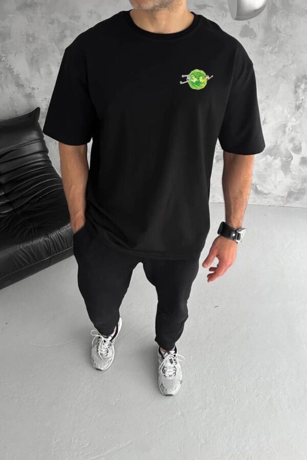 Erkek Kısa Kol Tişört Bisiklet Yaka RİCK AND MORTY Baskılı T-Shirt - Siyah