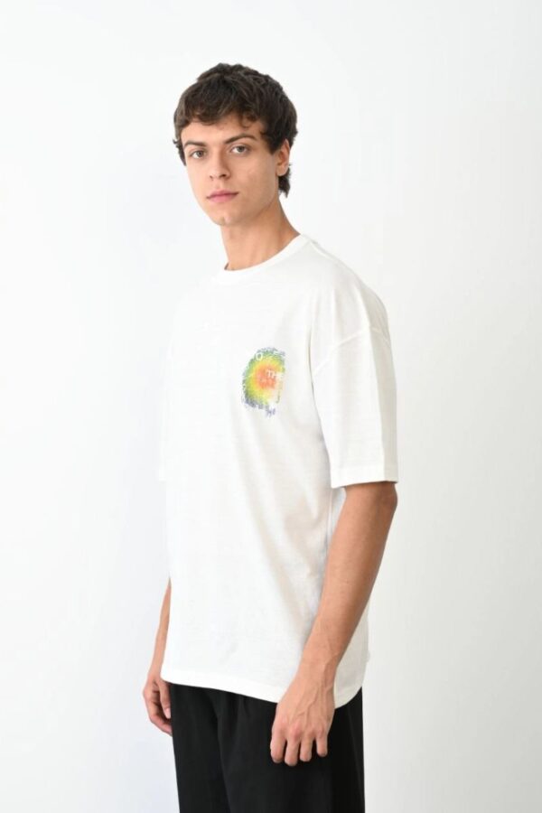 Erkek Kısa Kol Yazlık Tişört Bisiklet Yaka Baskılı Oversize T-Shirt - Beyaz
