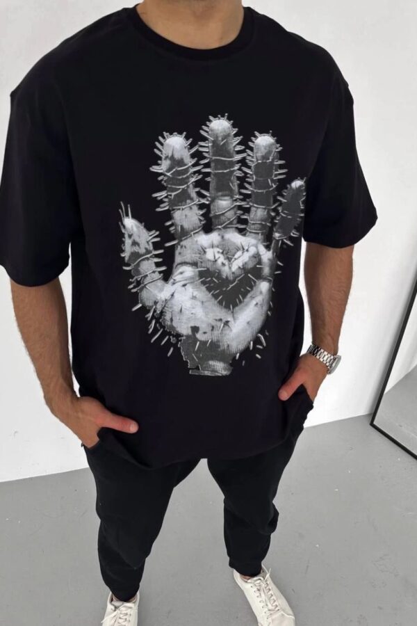 Erkek Baskılı T-Shirt Kısa Kol Bisiklet Yaka Regular Fit Rahat Kalıp Günlük Tişört - Siyah