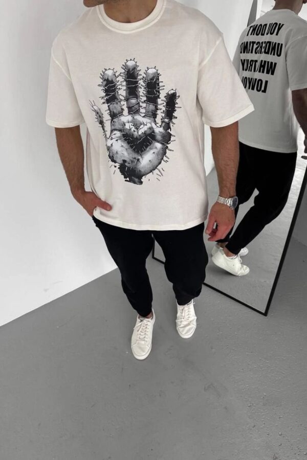 Erkek Baskılı T-Shirt Kısa Kol Bisiklet Yaka Regular Fit Rahat Kalıp Günlük Tişört - Beyaz
