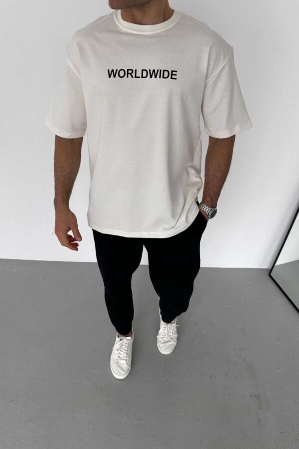 Erkek Yazlık Baskılı Tişört Bisiklet Yaka Kısa Kol Regular Fit T-Shirt - Beyaz