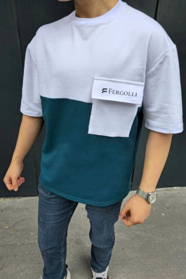 ERKEK Tişört Torba Cepli Parçalı Kısa Kol T-Shirt - Lacivert