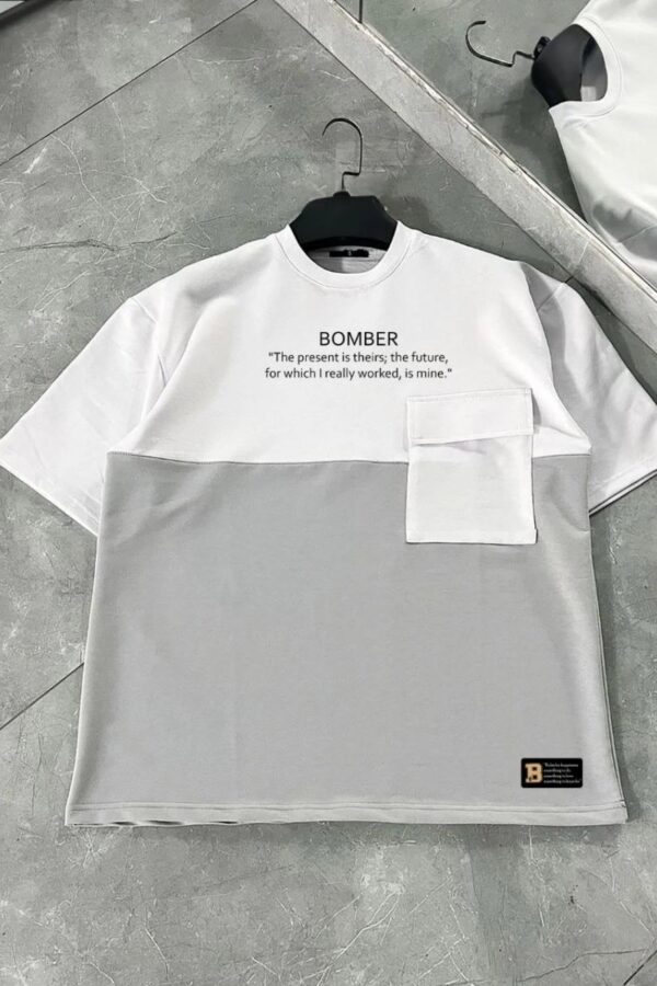 ERKEK Tişört Torba Cepli Parçalı Kısa Kol T-Shirt - Gri