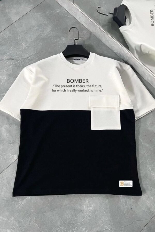 ERKEK Tişört Torba Cepli Parçalı Kısa Kol T-Shirt - iyah