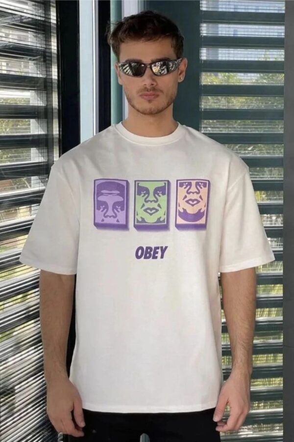 Erkek Kısa Kol Yazlık Tişört Bisiklet Yaka Baskılı Oversize T-Shirt - Beyaz