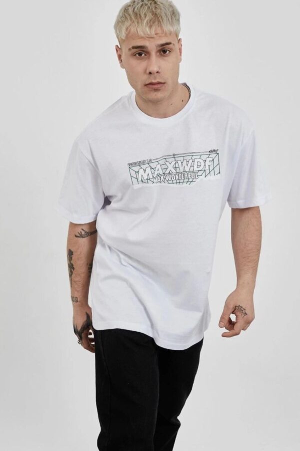 Erkek Kısa Kol Yazlık Tişört Bisiklet Yaka Baskılı Oversize T-Shirt -  Beyaz