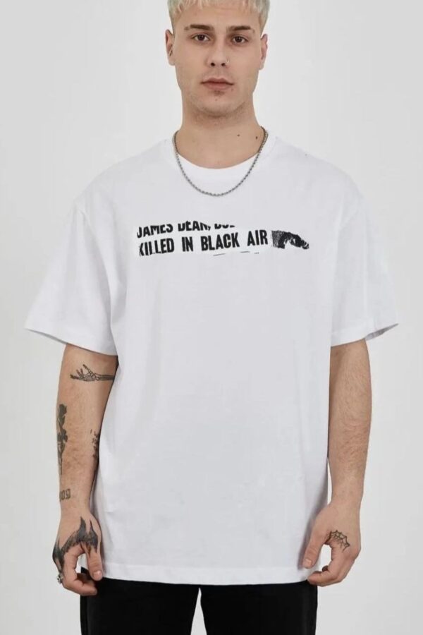 Erkek Kısa Kol Yazlık Tişört Bisiklet Yaka Baskılı Oversize T-Shirt - Beyaz