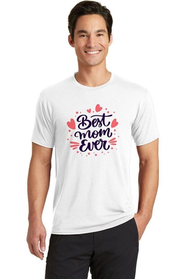 Erkek Kısa Kol Tişört Bisiklet Yaka Anneler Günü'ne Özel Baskılı T-Shirt - Beyaz