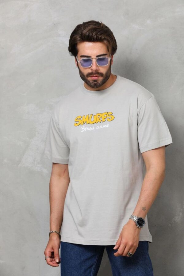 Erkek Kısa Kol Yazlık Tişört Bisiklet Yaka Baskılı Oversize T-Shirt - Gri