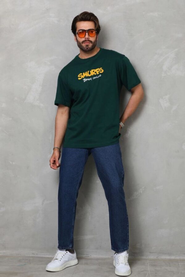 Erkek Kısa Kol Yazlık Tişört Bisiklet Yaka Baskılı Oversize T-Shirt - Yeşil