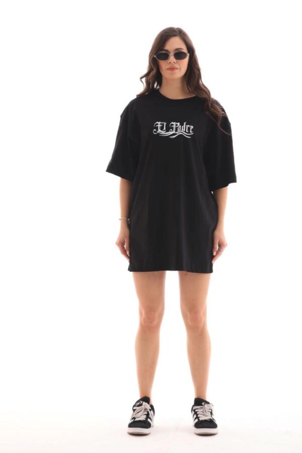 Kadın Kısa Kol Yazlık Tişört Bisiklet Yaka Baskılı Oversize T-Shirt - Siyah