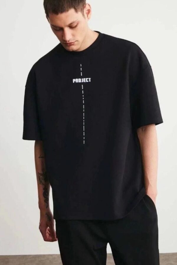 Erkek Kısa Kol Yazlık Tişört Bisiklet Yaka Baskılı Oversize T-Shirt - Siyah