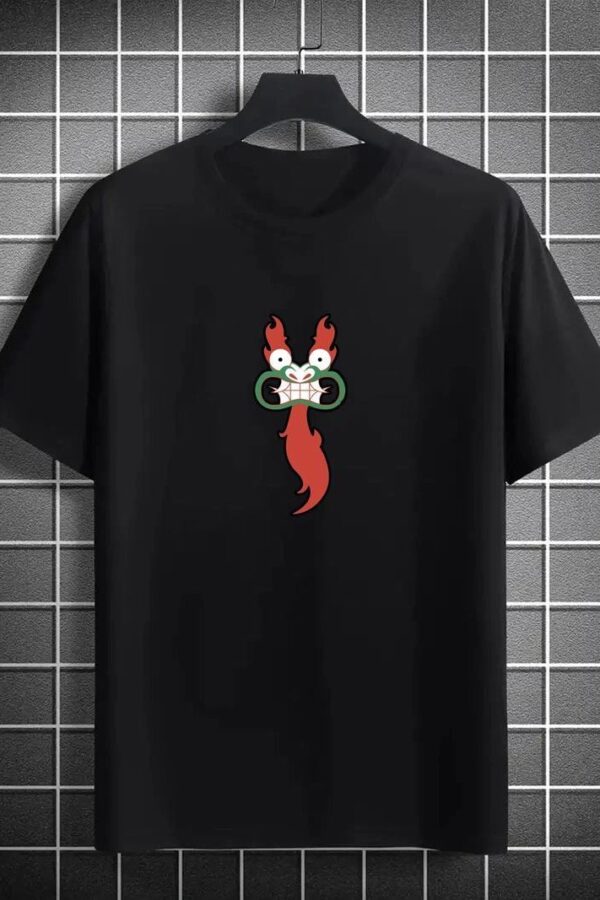 Erkek Baskılı T-Shirt Kısa Kol Bisiklet Yaka Regular Fit Rahat Kalıp Günlük Tişört- Siyah