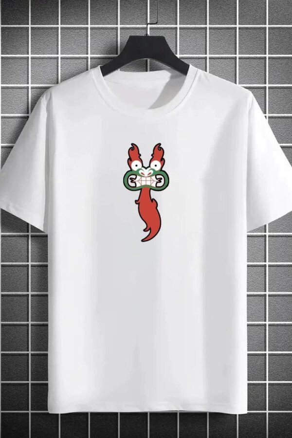 Erkek Baskılı T-Shirt Kısa Kol Bisiklet Yaka Regular Fit Rahat Kalıp Günlük Tişört- Beyaz