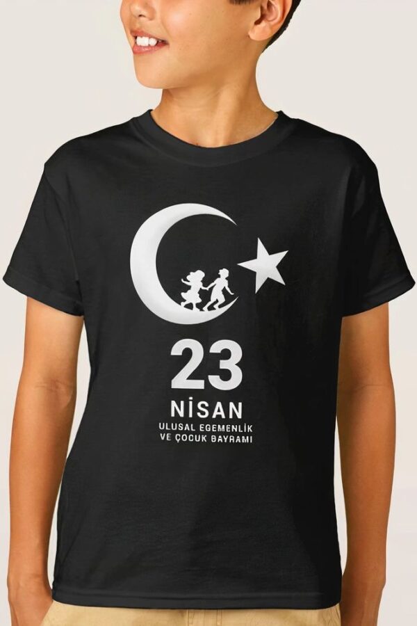 23 Nisan Çocuk Bayramı Baskılı Özel T-shirt - Siyah