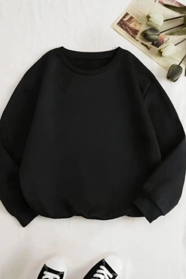 Kadın 3 İplik Pamuklu Bisikilet Yaka SweatShirt - Siyah
