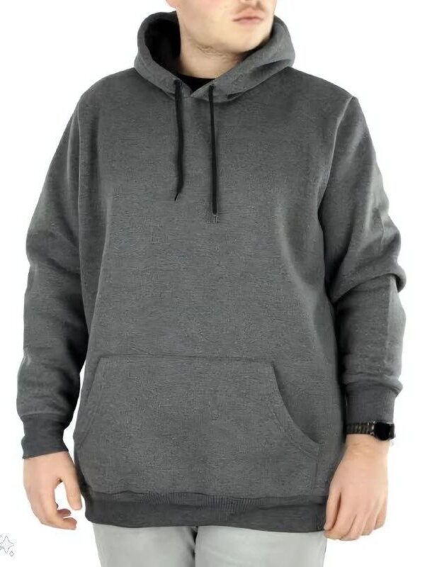 Erkek 3 İplik Pamuklu Kapüşonlu Cepli Oversize Hoodie Sweatshirt - Füme