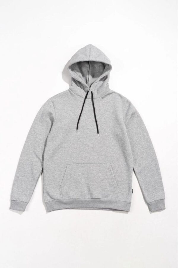 Kadın Kapüşonlu Kanguru Cepli 3 İplik Pamuklu Oversize Hoodie Sweatshirt -  Gri