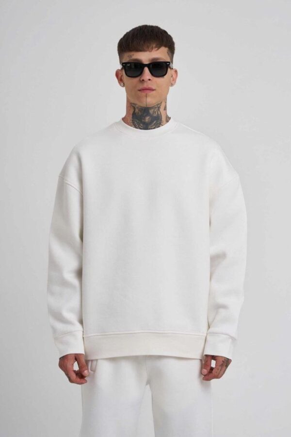 ERKEK Bisikilet Yaka 3 plik Pamuklu SweatShirt - Beyaz