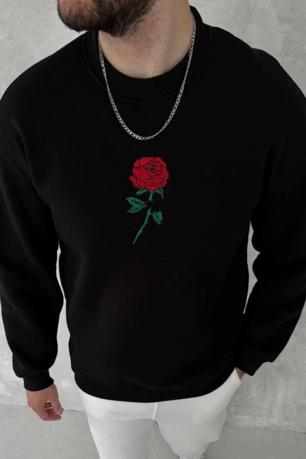 ERKEK 3 iplik Pamuklu Bisiklet Yaka Ön Ve Arka Baskılı SweatShirt - Siyah