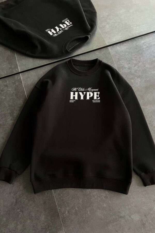 Kadın 3 İplik Pamuklu Bisiklet Yaka Baskılı SweatShirt - Siyah
