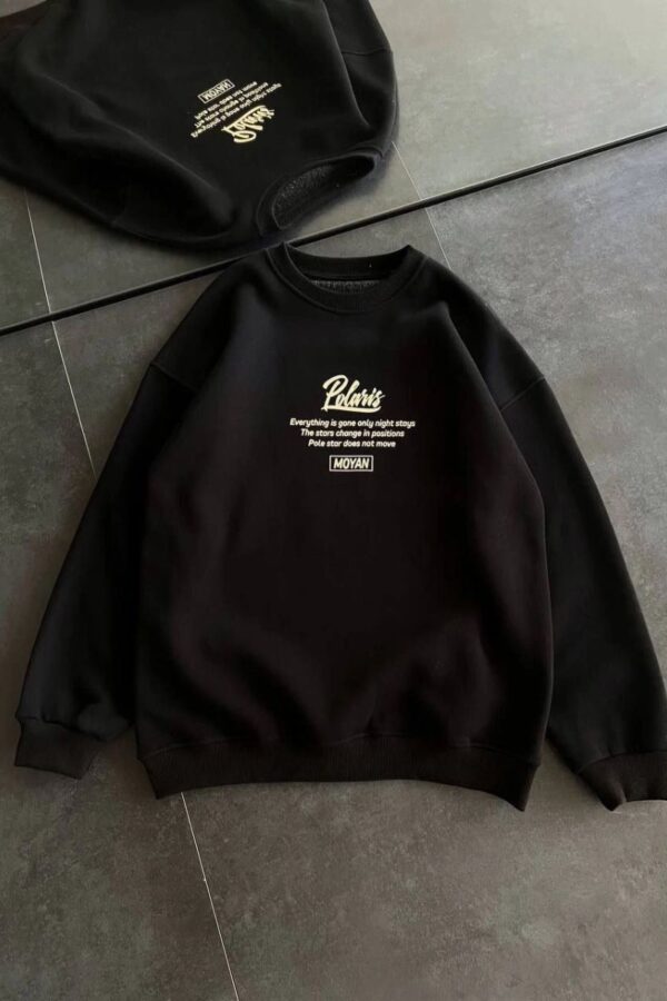 Kadın 3 iplik Pamuklu Bisiklet Yaka Baskılı SweatShirt - Siyah