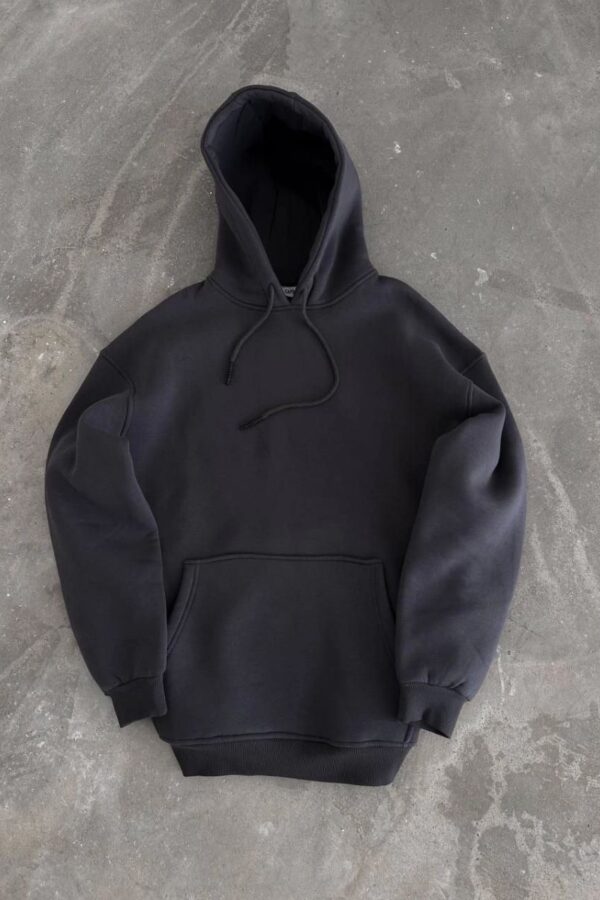 Kadın Kapüşonlu Kanguru Cepli 3 İplik Pamuklu Oversize Hoodie Sweatshirt - Füme