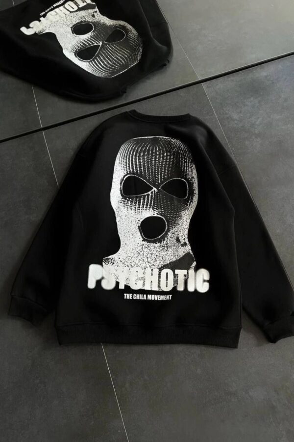 Kadın 3 iplik Kışlık Bisiklet Yaka Baskılı SweatShirt - Siyah