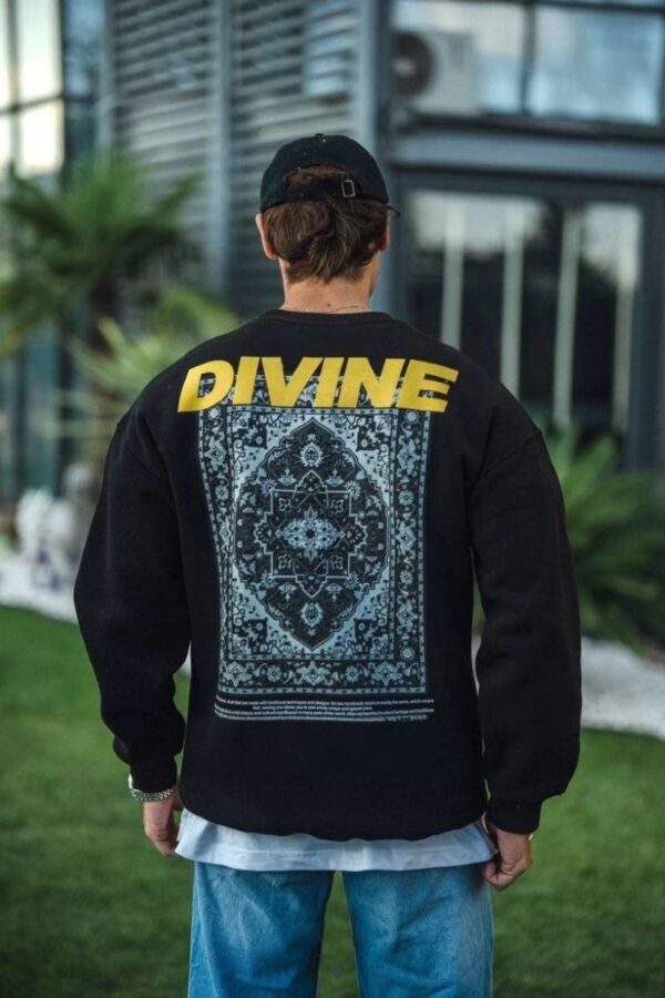 Erkek 3 iplik pamuklu Kışlık Bisiklet Yaka Baskılı SweatShirt - Siyah