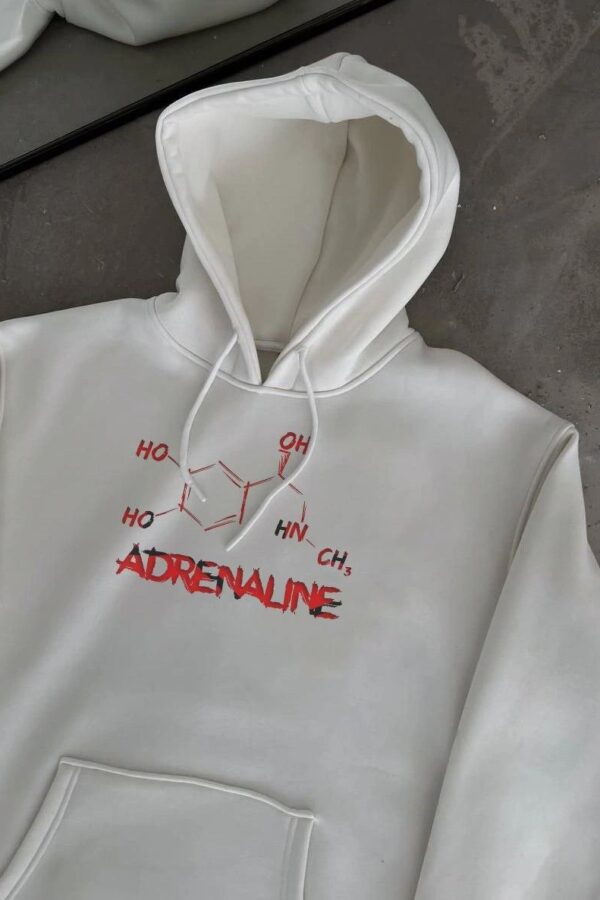 Kadın Oversize Kapüşonlu Cepli Baskılı 3 İplik Pamuklu Hoodie Sweatshirt - Beyaz