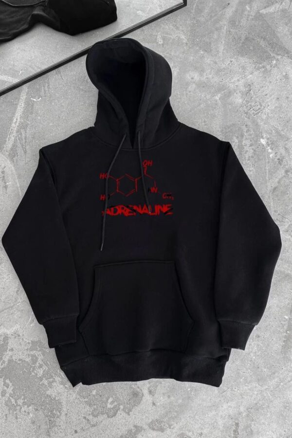 Kadın Oversize Kapüşonlu Cepli Baskılı 3 İplik Pamuklu Hoodie Sweatshirt - Siyah