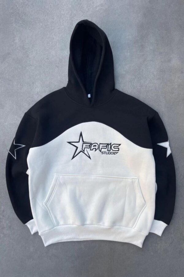 Kadın 3 İplik Pamuklu Parçalı Nakış İşlemelı Kapüşonlu SweatShirt Hoodie - Siyah