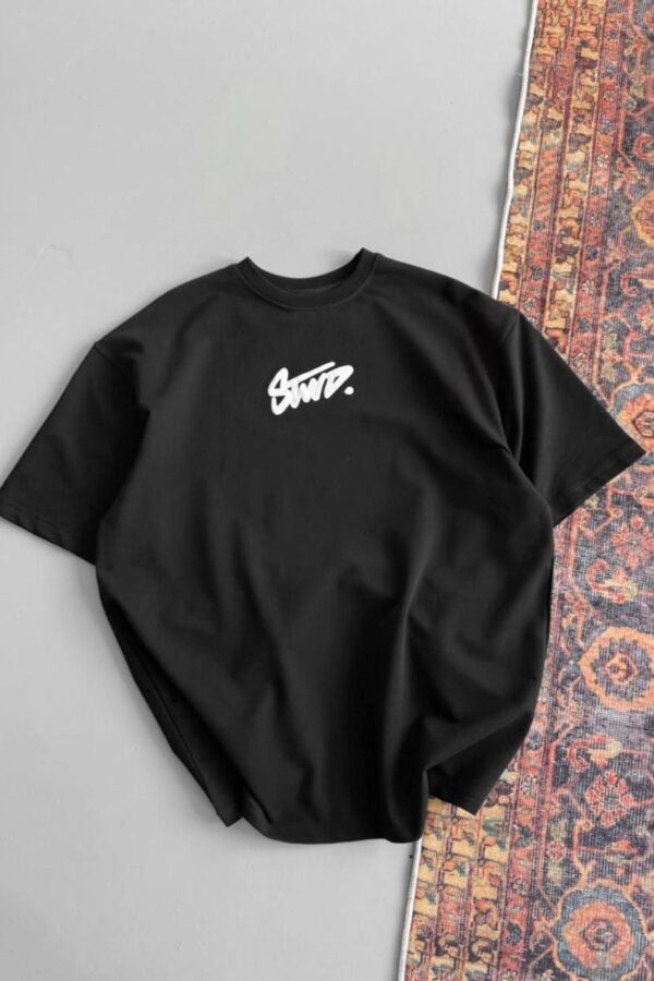 Kadın Yazlık Bisiklet Yaka Baskılı Regular Fit Tişört Kısa Kol T-Shirt - Siyah