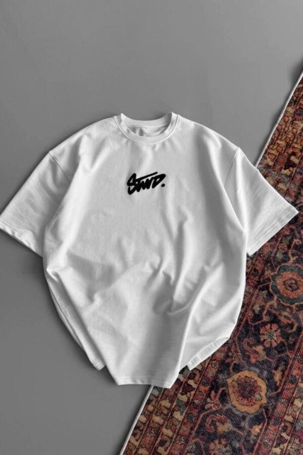 Kadın Yazlık Bisiklet Yaka Baskılı Regular Fit Tişört Kısa Kol T-Shirt - Beyaz